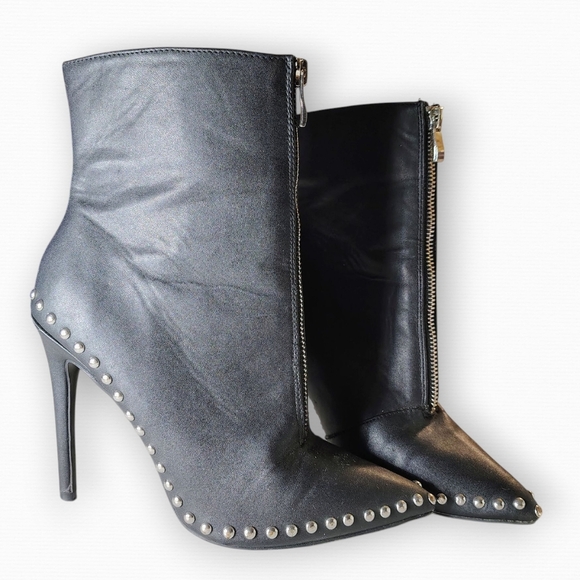 Wild Diva Black Heeled Boots with Edgy Studs - Picture 7 of 7